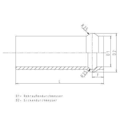 Alu-Rohr 70 x 2,0 mm, Länge 80 mm, mit einseitiger Sicke, ähnlich DIN 71550 - 1
